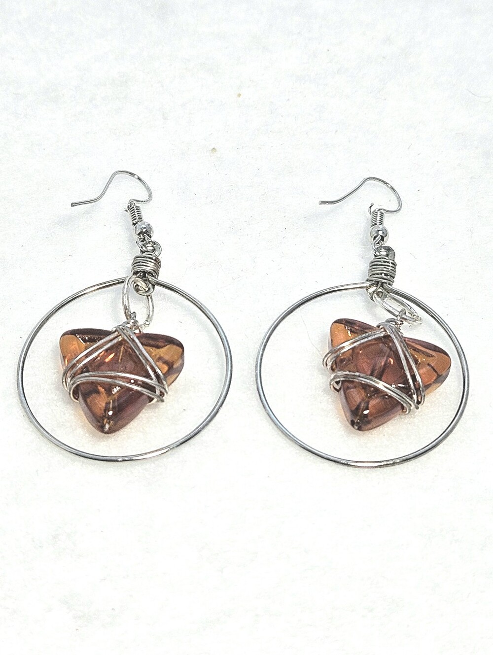 Boho Chic Handcrafted Wire-Wrapped Amber Glass Drop Earrings
